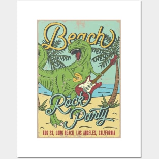 Beach Dinossaur summer rock sand festival Posters and Art